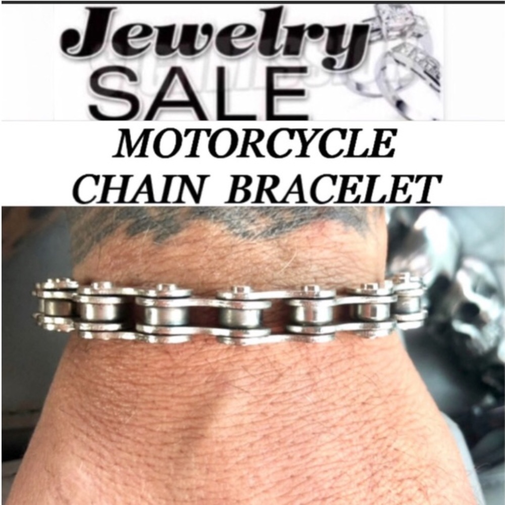 🛍MOTORCYCLE CHAIN BRACELET silver steel size 7 1/2 inches New